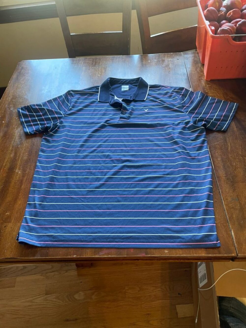 Callaway Opti-Dri Men's Golf Polo XXL Navy Pink White Pinstripe